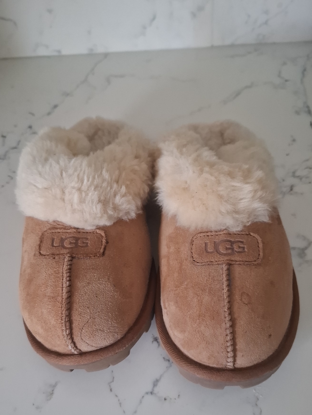 UGG Womens Chestnut Suede Shearling Clog Slippers